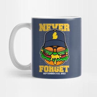 Michigan Cheeseburger Never Forget 2023 // Funny Football Cheeseburger Mug